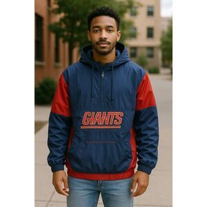NWT NFL Team Apparel NY Giants Windbreaker Jacket Mens Small Red Hooded Zip Up
